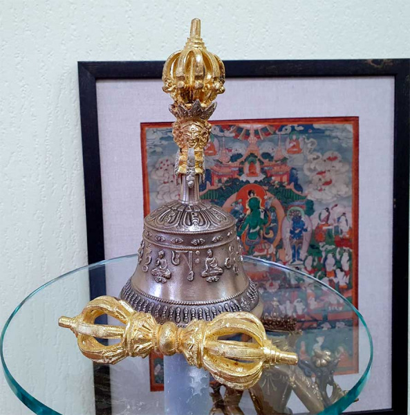 Буддийский тантрический колокол с ваджрой 9 лучей, д=9,5см