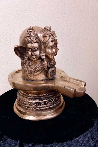 Шивалингам большой с 3-мя ликами Шивы, бронза 16х15см