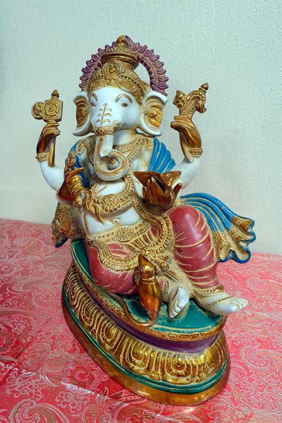 Ганеша, большая статуэтка, бронза с эмалью, Индия