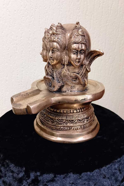 Шивалингам большой с 3-мя ликами Шивы, бронза 16х15см