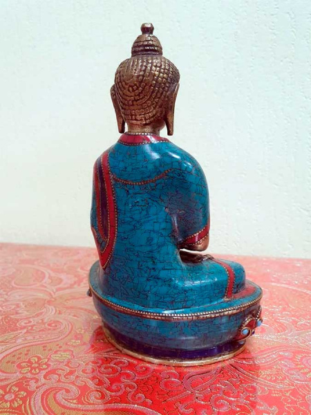 Амитабха, непальская статуэтка с инкрустацией бирюзы и коралла