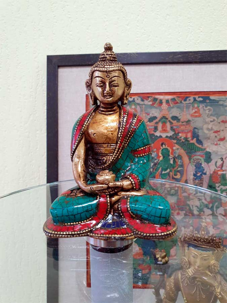 Будда Амитабха, статуэтка с инкрустацией, высота 12см