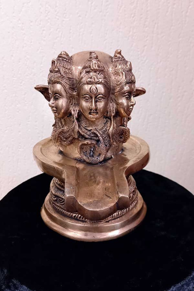 Шивалингам большой с 3-мя ликами Шивы, бронза 16х15см