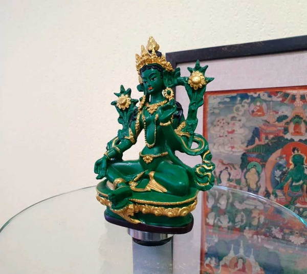 Зеленая Тара, буддийская статуэтка из полистоуна, высота 13,5см