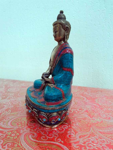 Амитабха, непальская статуэтка с инкрустацией бирюзы и коралла