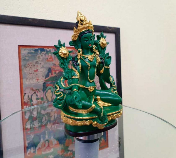 Зеленая Тара, буддийская статуэтка из полистоуна, высота 13,5см