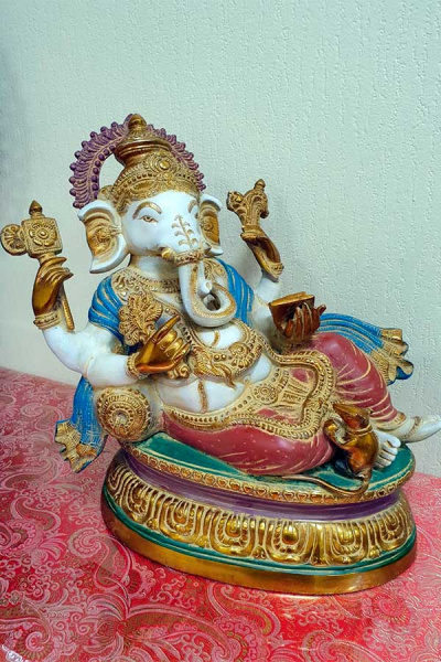 Ганеша, большая статуэтка, бронза с эмалью, Индия