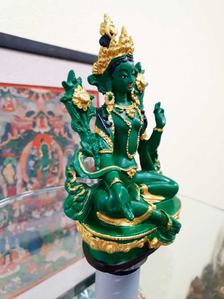 Зеленая Тара, буддийская статуэтка из полистоуна, высота 13,5см